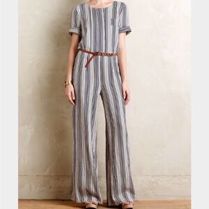 Anthropologie Harlyn Striped Linen Cotton Jumpsuit